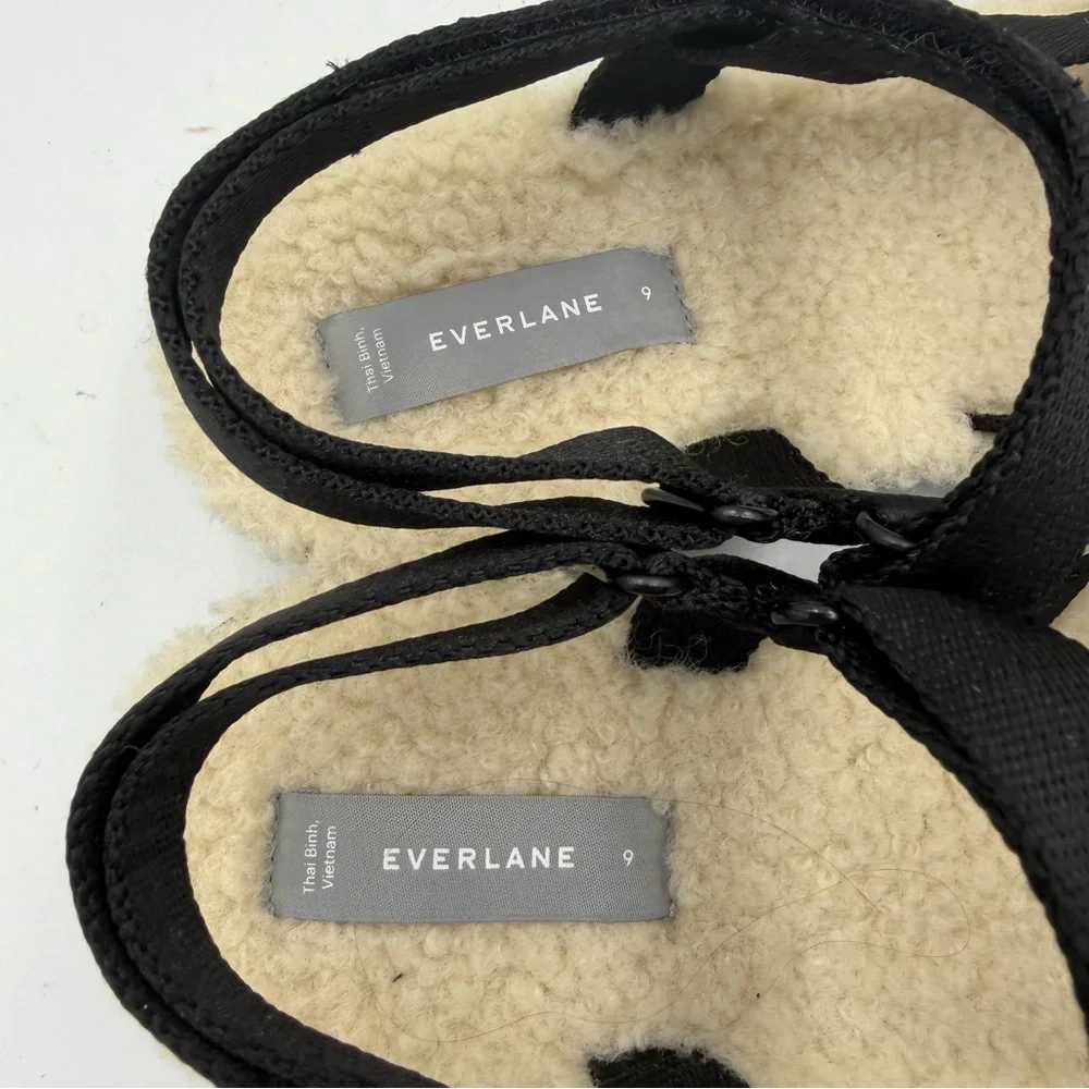 NEW Everlane Black ReNew Teddy Faux Fur Sport Sandal in Size 9